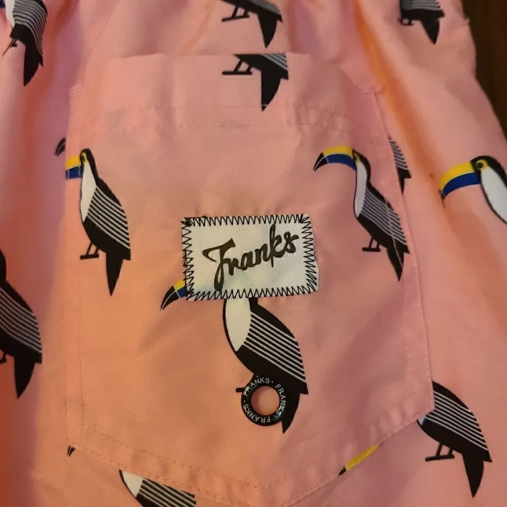Frank's Australia Swim Trunks Pink Toucan Print Size Medium